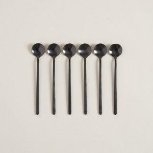 SSET X 6 CUCHARAS DE ACERO NEGRO DISEÑO REDONDO 17CM